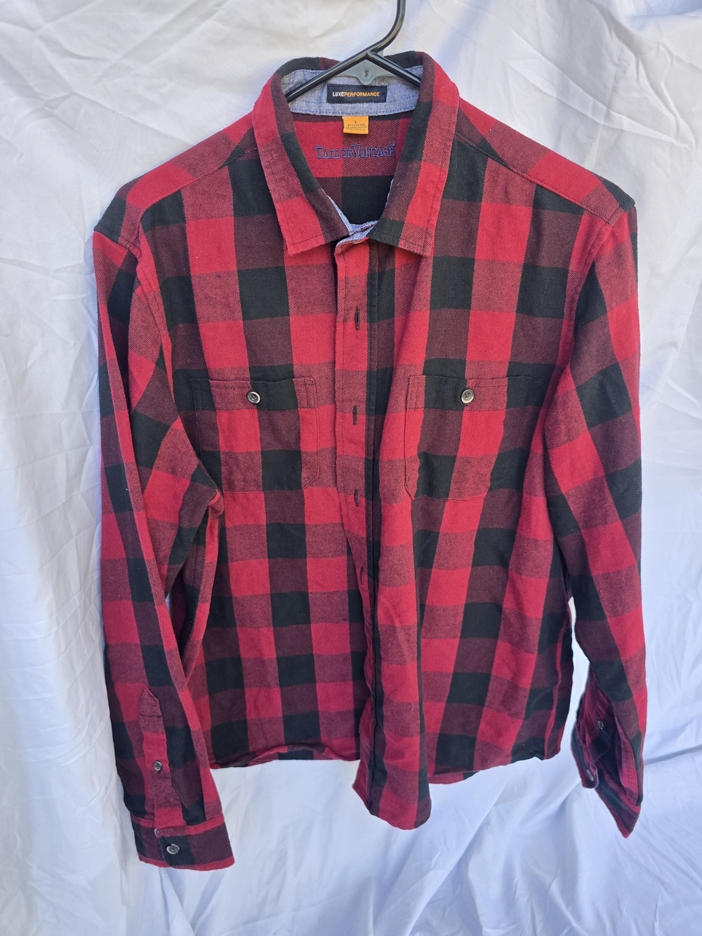 Tailor Vintage Luxe Performance Red Black Buffalo Plaid Flannel Shirt Size Large